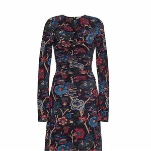 Cara Cara Long Sleeve Floral Ruched Maxi Maisy Dress in Black Baroque Floal
